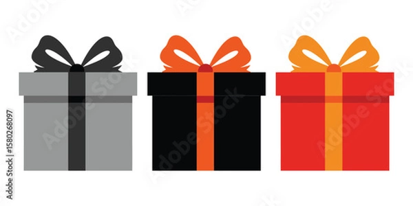 Fototapeta Minimalist gift box icon set with ribbon and bow, flat vector design for app and website