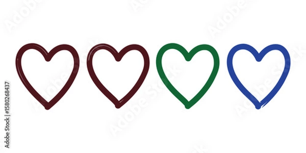 Fototapeta Brush stroke heart shape icon set with colorful variation, hand-drawn style vector illustration for design and digital use