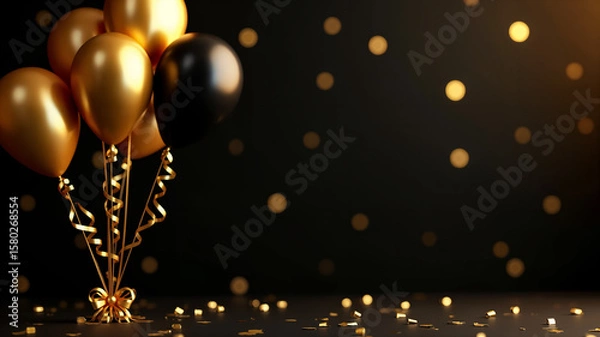 Obraz Golden balloons and confetti under a starry backdrop.