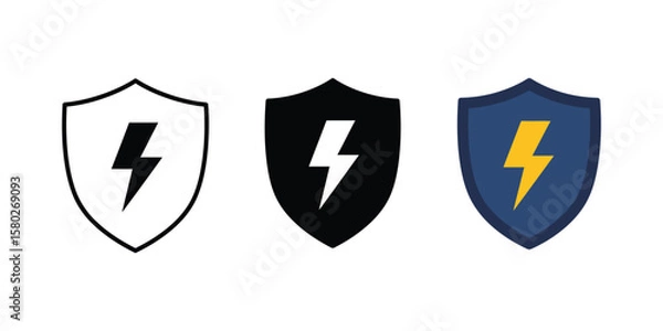 Fototapeta Flat vector shield icon with lightning bolt energy symbol, protection design for app UI and website logo