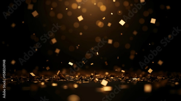 Obraz Golden confetti cascades against a dark backdrop.