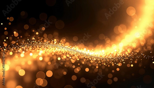 Obraz Radiant golden particles in fluid motion, illuminated against a dark backdrop.