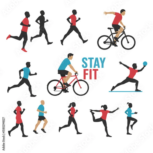 Fototapeta Silhouette People Doing Fitness Exercise Sport Activity Illustration