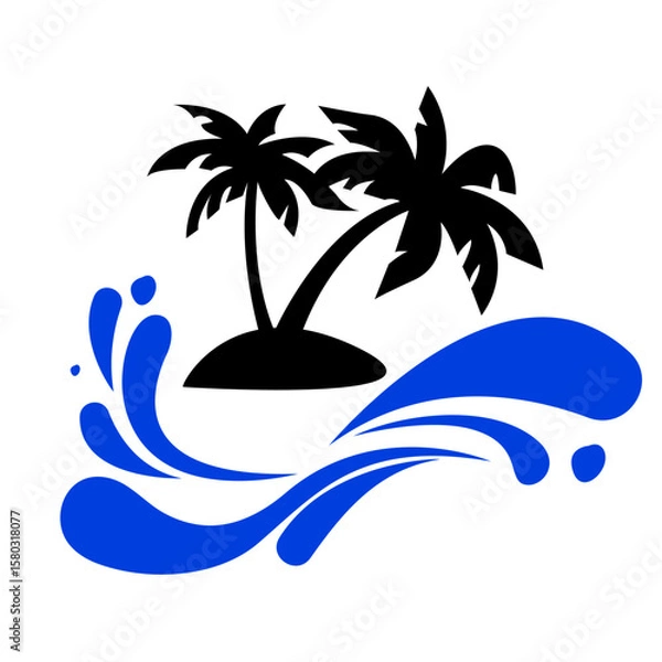 Fototapeta Waves on the seashore. Uninhabited island. Isolated on white background