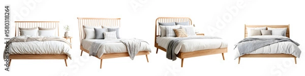 Fototapeta Modern Bedroom Interior Design with Light Wood Beds