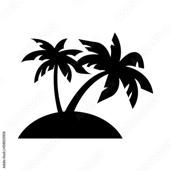 Fototapeta Vector black icon of desert island. Isolated on white background