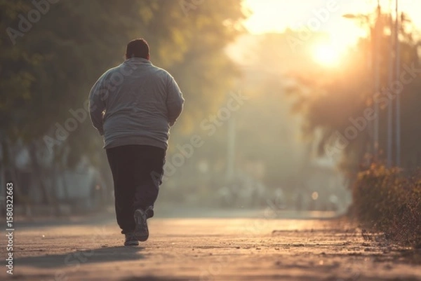 Obraz A Fat man is running for exercise , Generative AI