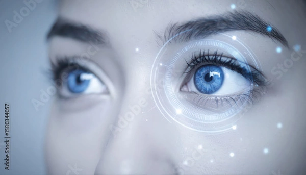 Obraz Close up human eye with hologram data.