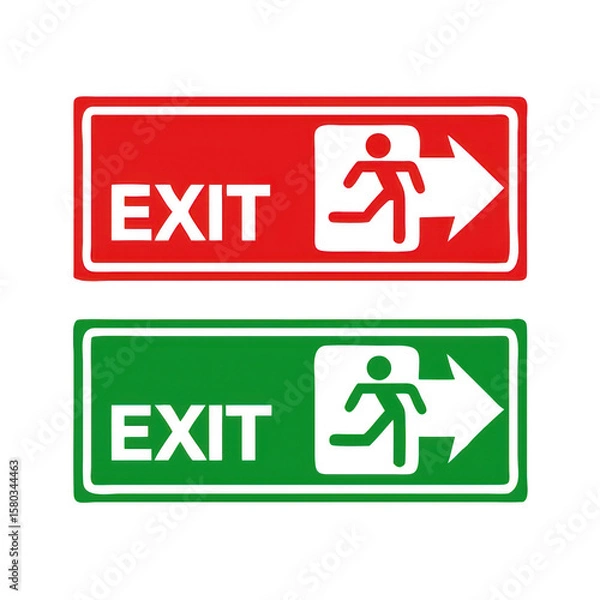 Obraz Red and Green Exit Signs on Transparent Background