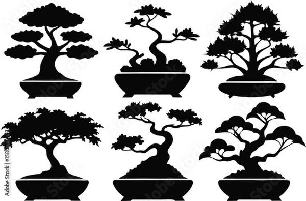 Fototapeta 6 Bonsai Tree Silhouettes Vector Set
