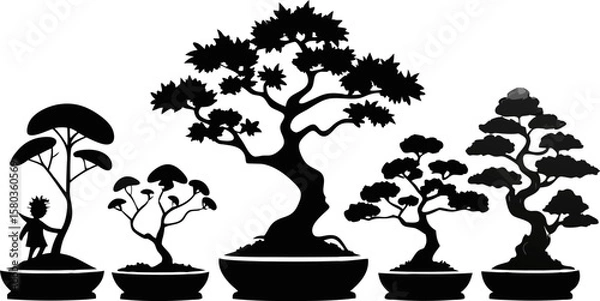 Fototapeta 6 Bonsai Tree Silhouettes Vector Set