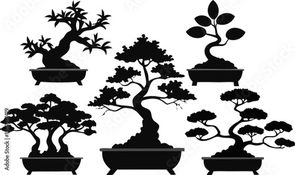 Fototapeta 6 Bonsai Tree Silhouettes Vector Set