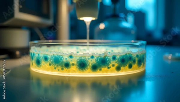 Fototapeta Bacterial Culture Observed in Laboratory Incubator Under Minimal Lighting