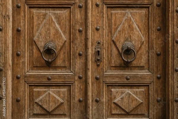 Fototapeta Intricate design of an ancient wooden door from a historic region
