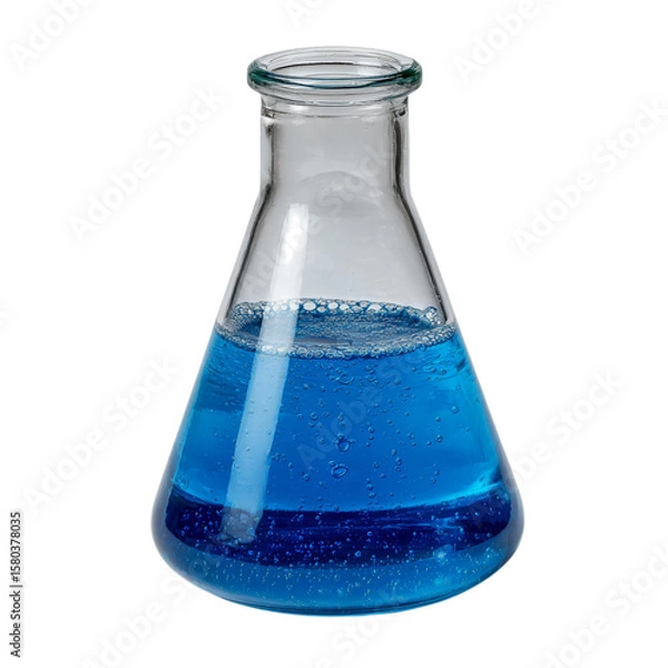 Fototapeta Photo of erlenmeyer flask with blue liquid isolated on transparent background