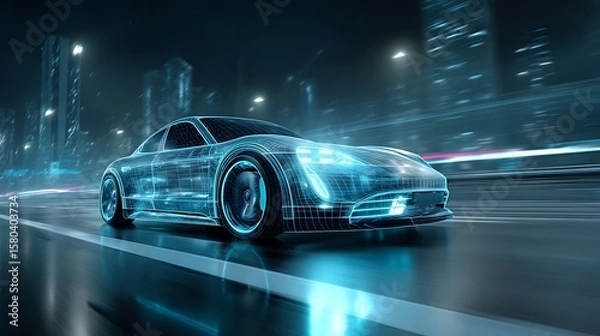 Fototapeta Car on City Street at Night