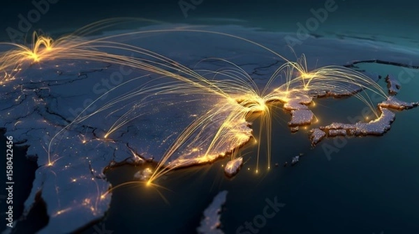 Fototapeta Earth Network Connection Over Asia