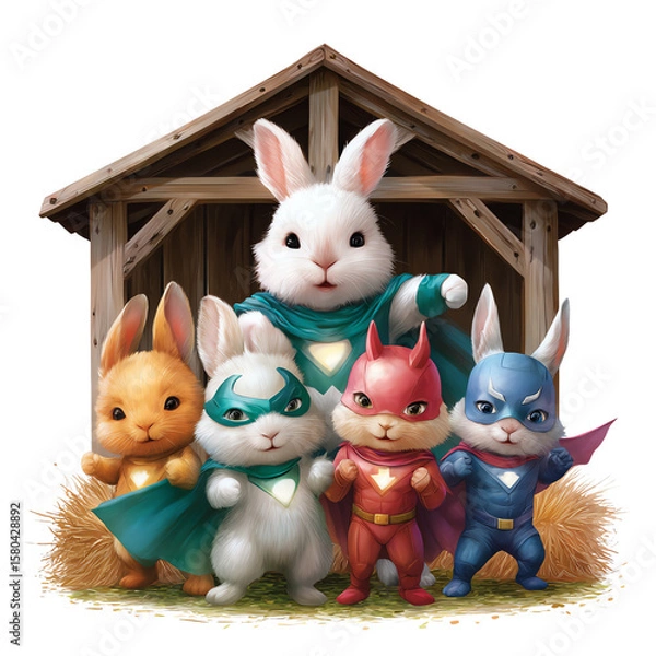 Obraz Superhero bunnies in colorful costumes.