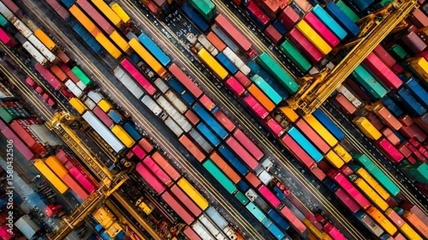 Fototapeta Aerial View of Shipping Containers at a Port