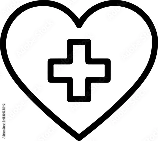 Obraz Simple black outline heart with a medical cross inside on white background