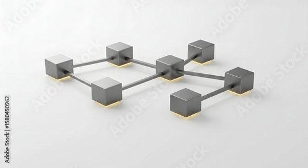 Obraz Abstract 3D Network Structure with Geometric Cubes and Illuminated Connections in Modern Design