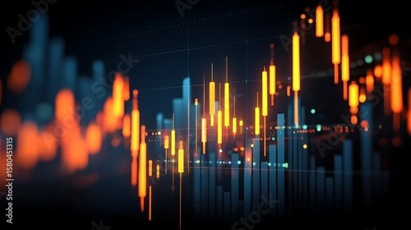 Fototapeta Financial Chart with Candle Sticks and Vertical Bar
