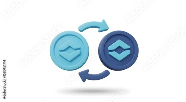 Fototapeta Two Coins Interchanging with Arrows Illustrating Financial Transaction and Currency Exchange