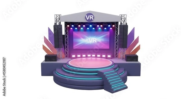 Fototapeta Modern Stage Setup with Colorful Lighting and Advanced Sound Equipment for Live Performances