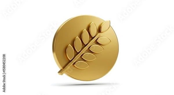 Obraz Golden Coin With Laurel Leaf Design Symbolizing Achievement and Recognition in Business