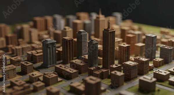 Obraz Detailed Miniature Model of an Urban Cityscape Featuring Skyscrapers and Brown Buildings