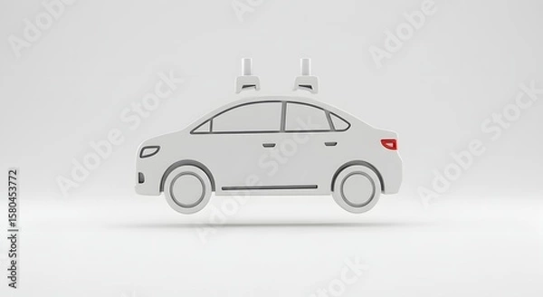 Fototapeta Minimalist Outline of a Car with Antennas on a Clean White Background