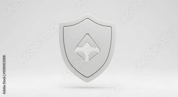Obraz Minimalistic White Shield Shape Icon Representing Security and Protection Concept on White Background
