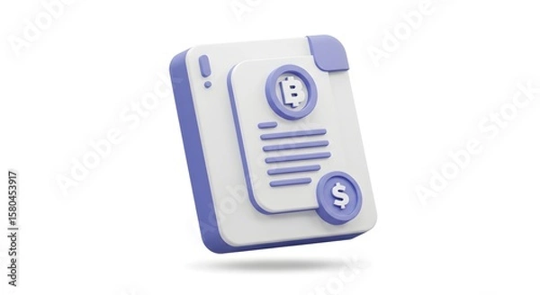 Fototapeta 3D Icon of Digital Ledger for Cryptocurrency and Financial Management in White and Purple Color Scheme
