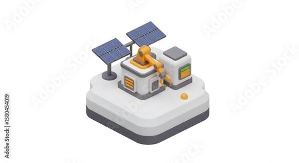 Fototapeta Isometric View of Solar Energy Station with Solar Panels and Automation Technology