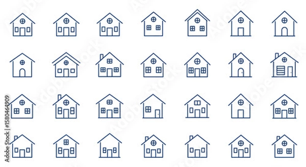 Fototapeta Housing Icons: A curated collection of home icons, meticulously crafted for web and design projects, offering a diverse representation of residential properties and their architectural forms.