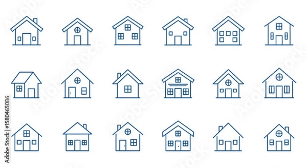 Fototapeta Diverse Home Collection: A comprehensive collection of various minimalist house icons, offering a clean and modern aesthetic, perfect for design projects.