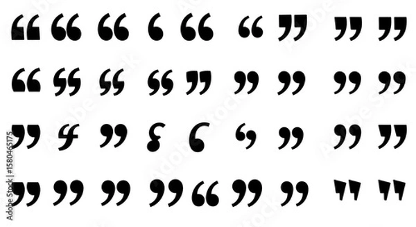 Fototapeta Quotation Marks: A variety of classic quotation marks arranged to illustrate speech, dialogue, and expression, in a simple, elegant display, perfect for design and communication.