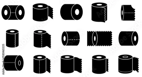 Fototapeta Toilet Paper Assortment: A collection of toilet paper rolls in varying states, a minimalist illustration for hygienic and sanitary concepts.