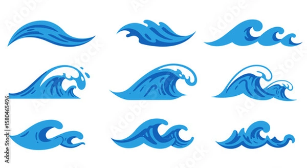 Fototapeta Oceanic Movement: A collection of dynamically illustrated waves showcases the raw power and rhythmic beauty of the ocean's ebb and flow. A study in marine energy.