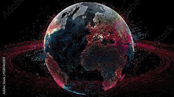 Fototapeta Globe with Digital Points and Rings