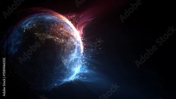 Fototapeta Abstract Planet Sphere with Glowing Light