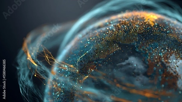 Fototapeta Digital Globe with Glowing Particles and Data Streams