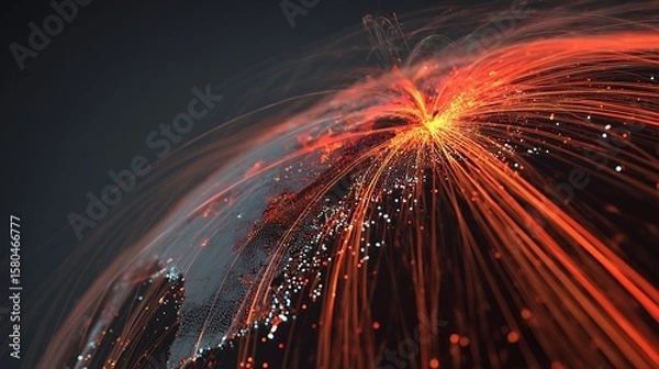 Fototapeta Abstract Globe with Red Light Rays