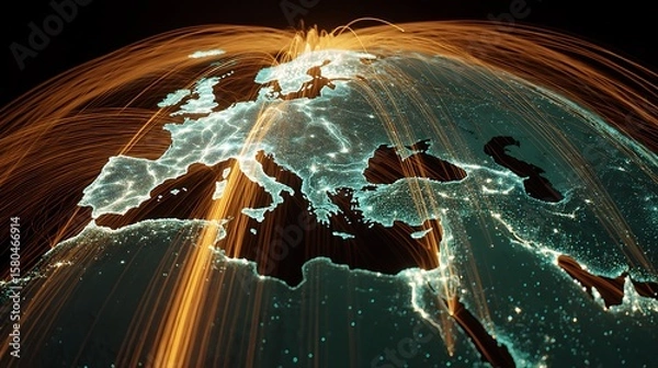 Fototapeta Europe on Globe with Data Streams