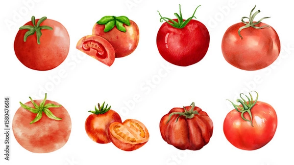 Fototapeta Set of tomato in watercolor style and various artstyle