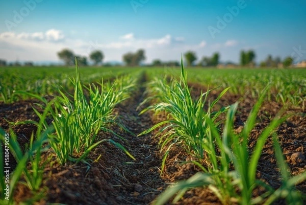 Obraz Fresh crop plantation in countryside field high resolution picture.