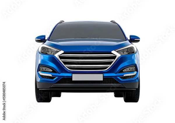 Fototapeta Sleek blue suv front view on transparent background, PNG