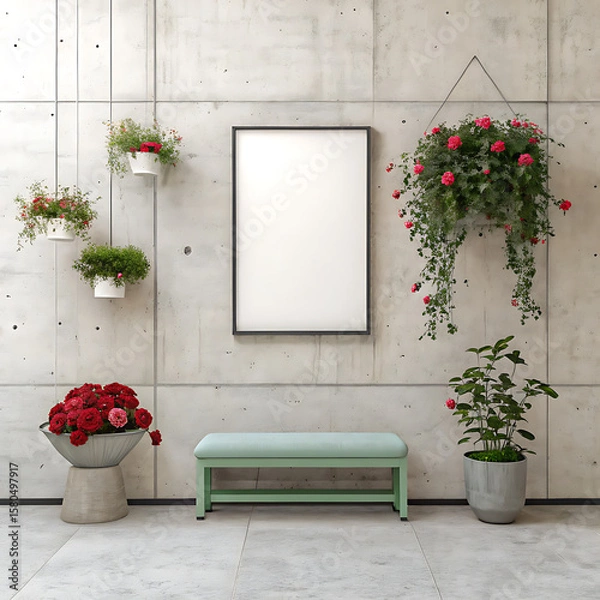 Fototapeta simple concrete interior with centered poster