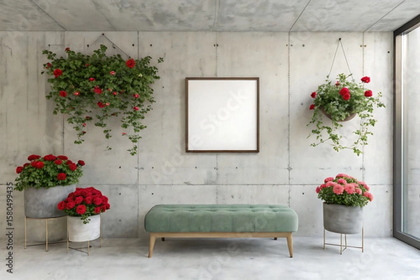 Fototapeta simple concrete interior with centered poster