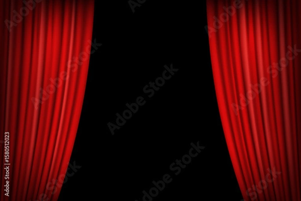 Fototapeta Red curtain curve on black background. Vector